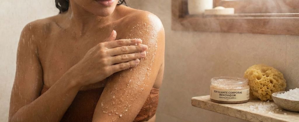 Esfoliante corporal para banho Renovação celular e limpeza profunda.
