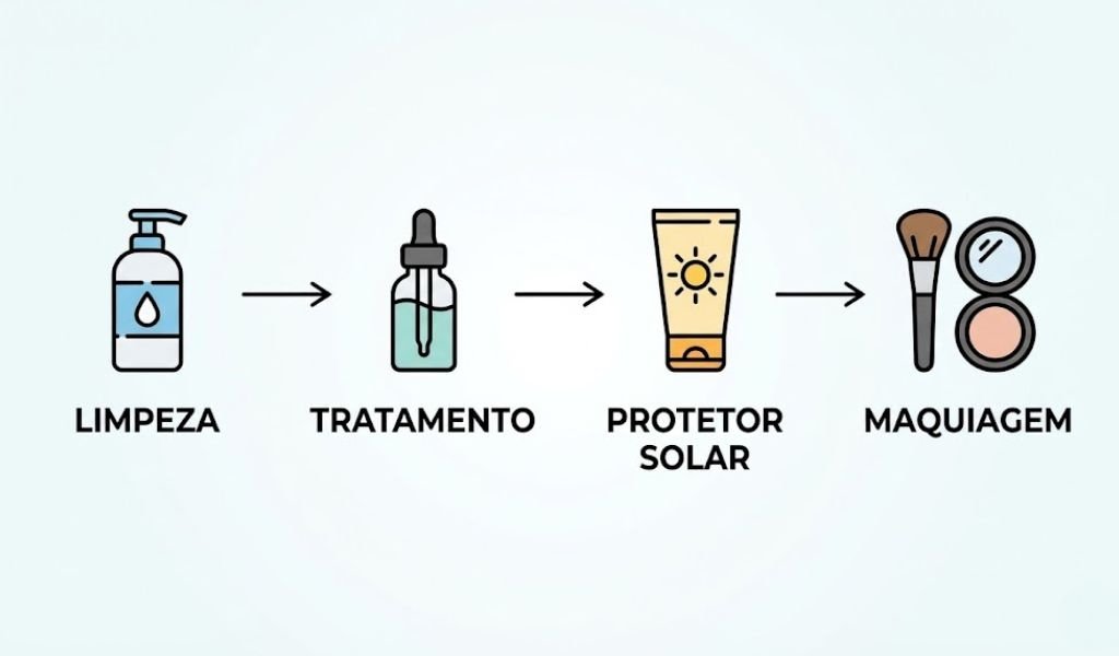 ordem correta de aplicação dos produtos de skincare e maquiagem
